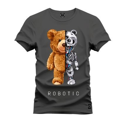Camiseta Plus Size Confortável Premium Macia Urso Robotic - Grafite - Marca Nexstar