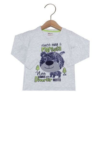 Camiseta Manga Longa Alenice Infantil Urso Cinza - Marca Alenice