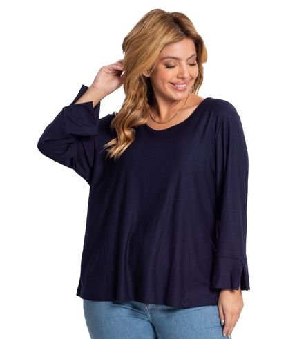 Blusa Manga Longa Crepe Viscose Infinita Cor Azul - Marca INFINITA COR