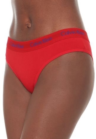 Kit 2pçs Calcinha Calvin Klein Underwear Tanga Logo Branco/Vermelho