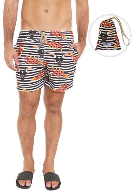 Bermuda Água Shorts Co Quadrada Tropical Preta/Branca - Marca Shorts Co