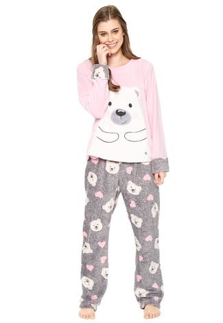 Pijama Mensageiro dos Sonhos Polar Bear Rosa/Cinza