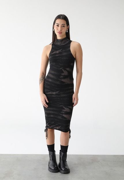 Vestido Tule John John Midi Fiorella Preto - Marca John John