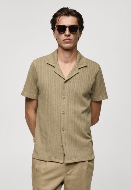 Camisa Mango Reta Listrada Bege - Marca Mango