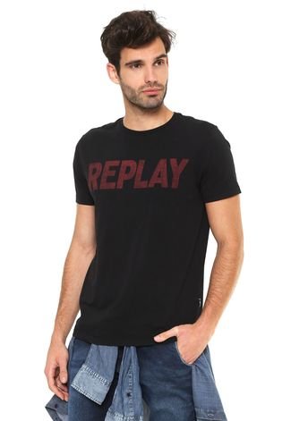 Camiseta Replay Logo Preta - Compre Agora