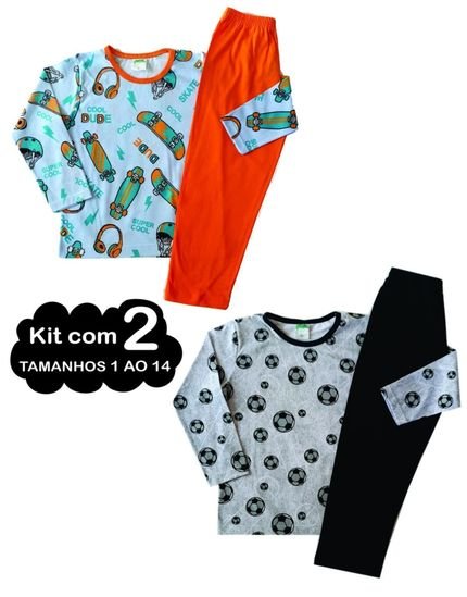 kit 2 Pijama 1 ao 14 Infantil Juvenil Menino Algodão Inverno Multicolorido - Marca CANOAH CONFECÇÃO