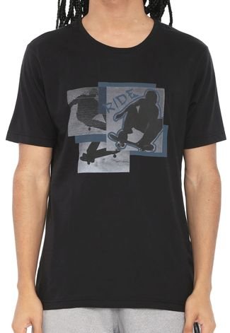 Camiseta Ride Skateboard Estampada Preta