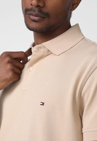 Camisa Polo Tommy Hilfiger Reta Bordado Bege - Compre Agora