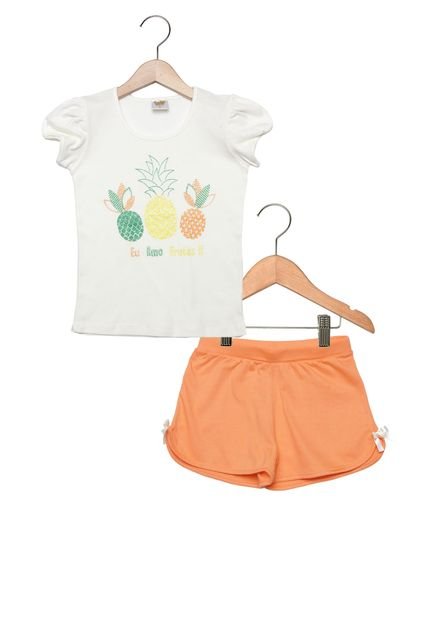 Pijama Have Fun Eu Amo Frutas Glitter Infantil Off-White/Laranja/Verde - Marca Have Fun
