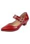 Scarpin Feminino Boneca Duas Tiras Bico Fino Salto Grosso Vermelho - Marca Donna Santa