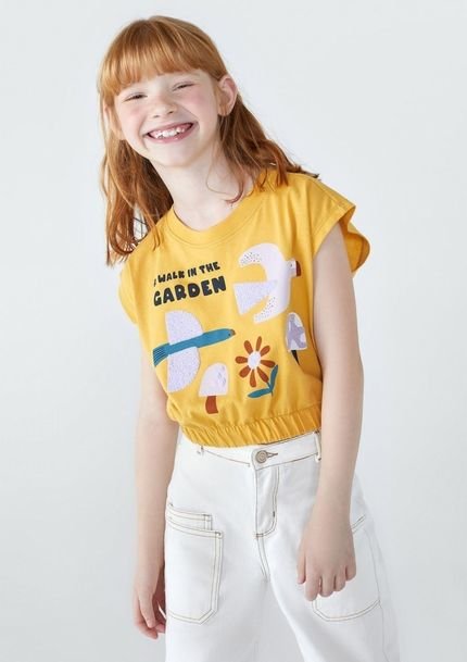 Blusa Infantil Menina Oversized Com Estampa - Amarelo - Marca Hering