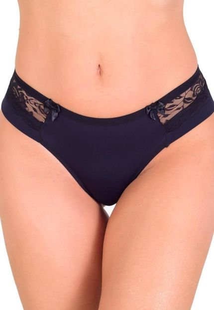 Calcinha Fio Duplo VIP Lingerie Poliamida Com Renda Preto - Compre