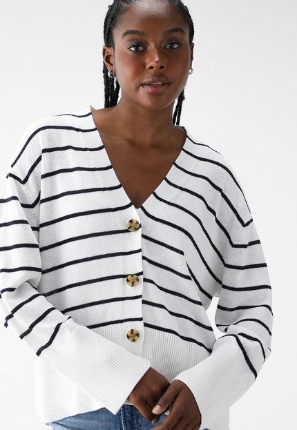 Cardigan Tricot GAP Reto Listrado Branco - Marca GAP