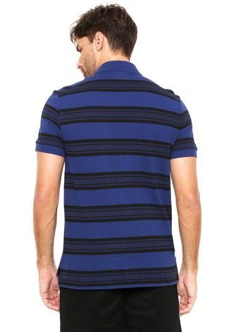 Camisa Polo Lacoste Regular Fit Listras Azul/Preta