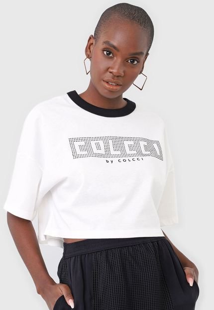 Camiseta Cropped Colcci Aplicações Branco - Marca Colcci