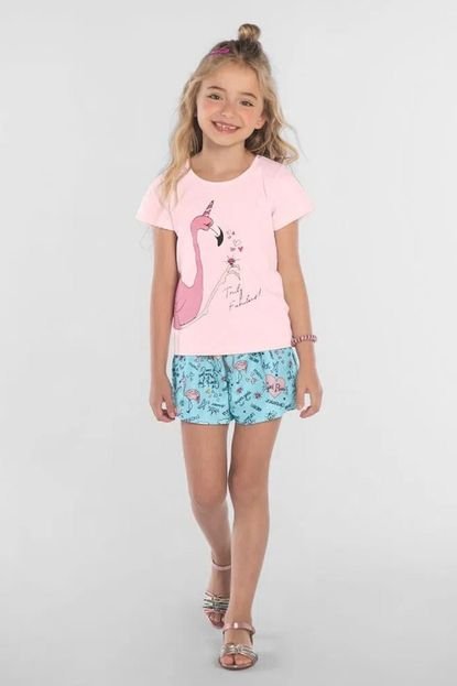 Conjunto Infantil Rovitex Short e Blusa Flamingo Rosa - Marca Santo Anjo Moda Infantil