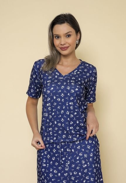 Blusa Moletinho Floral Azul - Marca Aura