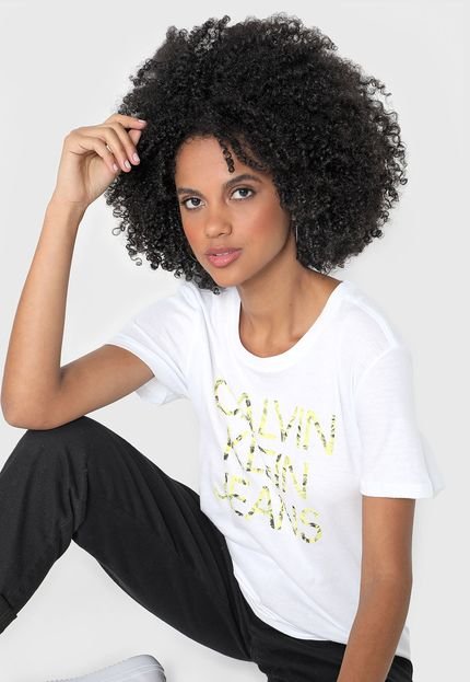 Blusa Calvin Klein Jeans Logo Folhagens Branca - Marca Calvin Klein Jeans