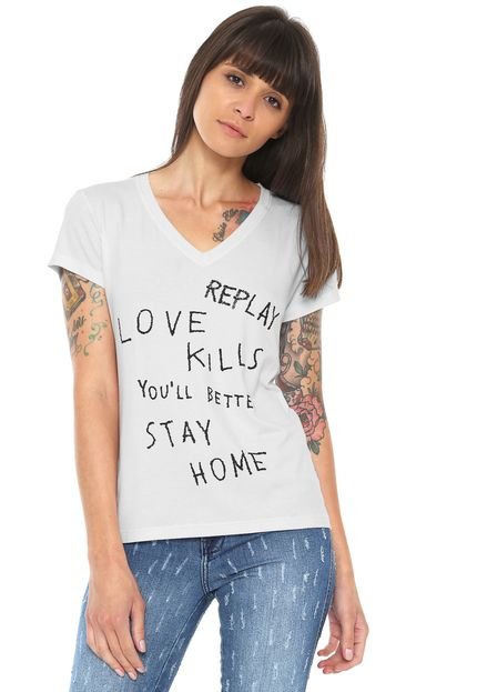Camiseta Replay Love Kills Branca - Marca Replay