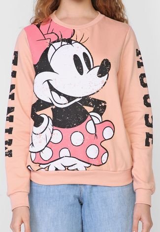 Blusa de Moletom Flanelada Fechada Cativa Disney Minnie Mouse Rosa