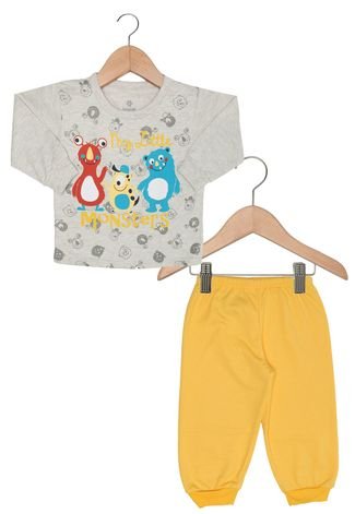 Pijama Brandili Longo Baby Menino Cinza/Amarelo