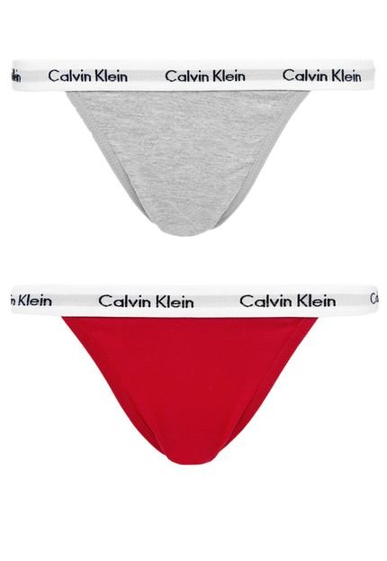 Kit Calcinha Calvin Klein Underwear Tanga 2 pçs Cinza/Vermelho - Marca Calvin Klein Underwear