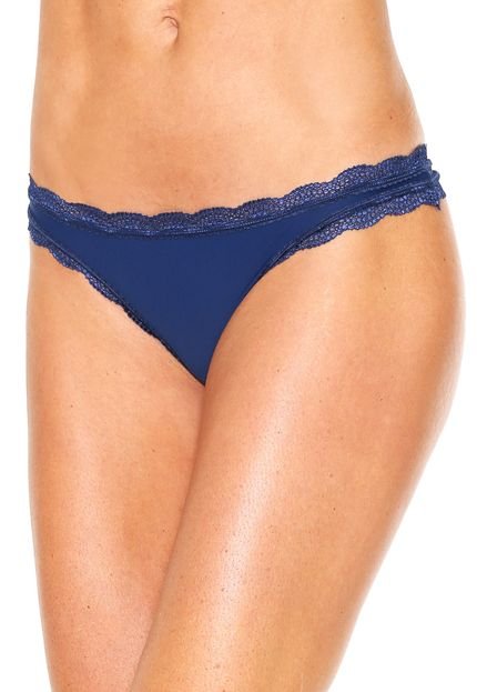 Calcinha Calvin Klein Underwear Fio Dental Microfibra Azul - Marca Calvin Klein Underwear