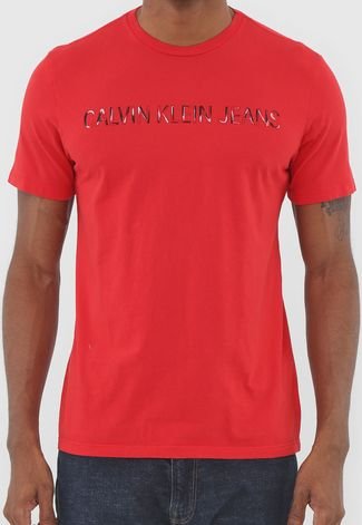 Camiseta Calvin Klein Jeans Lettering Vermelha