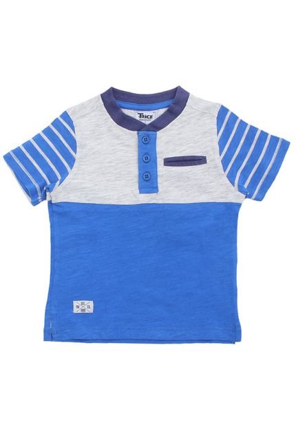 Camiseta Polo Trick Menino Liso Azul - Marca Trick