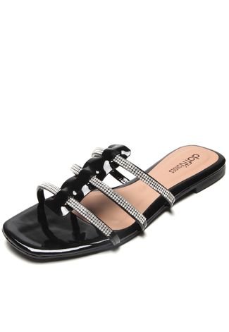 Rasteira DAFITI SHOES Pedraria Preta - Compre Agora