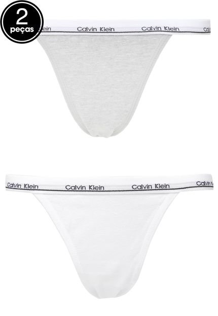 Kit 2pçs Calcinhas Calvin Klein Underwear String Lisa Cinza/Branca - Marca Calvin Klein Underwear