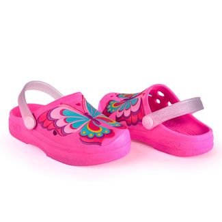 Sandália Babuche Premium Kids Menina Borboleta Colorida Pink Com Glitter Mar&Cor