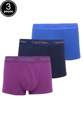 Kit 3pçs Cuecas Calvin Klein Underwear Boxer Roxo/Azul