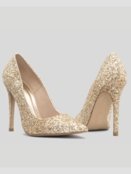 Scarpin Salto Fino 12cm Glitter Ouro CBK  Dourado - Marca CHIBINSKI