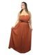 Vestido Liage Longo Liso Tomara que Caia Plissado Cinto Metal Plus Size Dourado Terracota Marrom - Marca Liage