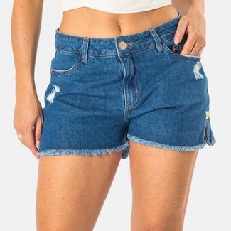 Short Jeans Feminino Curto Desfiado Com Bolso Cintura Alta