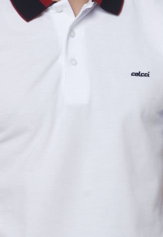 Camisa Polo Colcci Faixas Piquet Branca/Azul-Marinho