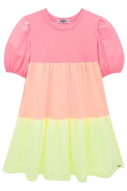 Vestido Infantil Kukiê Verão Três Marias  Rosa Neon - Marca Le Petit Kukiê