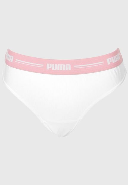 Calcinha Puma Fio Dental Logo Branca/Rosa - Marca Puma