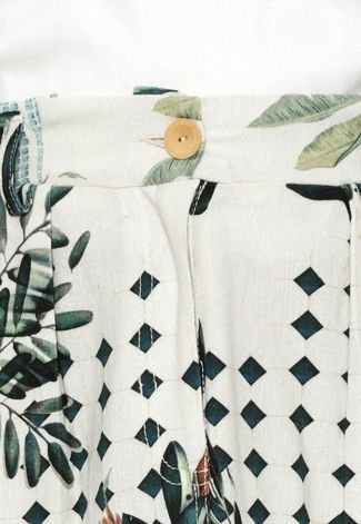 Saia Linho Dress to Midi Jardim Secreto Off-white/Verde