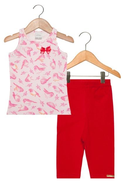 Conjunto Alakazoo Pássaros Laço Infantil Rosa/Vermelho - Marca Alakazoo