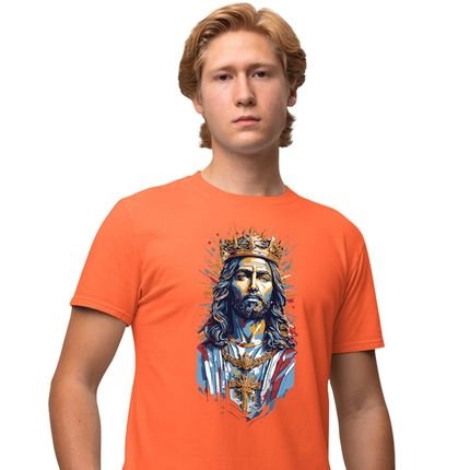 Camisa Camiseta Genuine Grit Masculina Estampada Algodão 30.1 Jesus Cristo - Laranja - Marca Genuine
