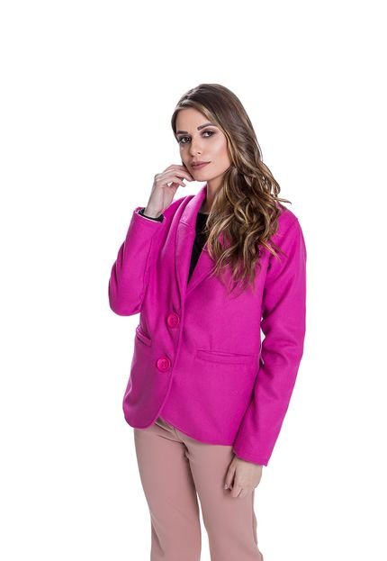Casaco Jaqueta Lã Batida Carbella Curto Rosa Pink - Marca Carbella