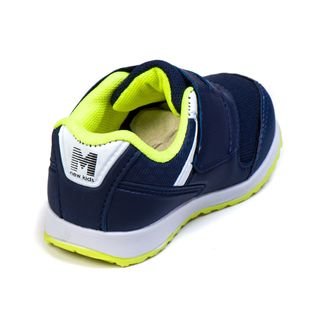 Tenis Infantil Masculino Calce Facil Bebê - AS163 Azul Marinho - Amarelo Limão