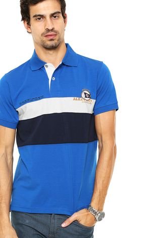 Camisa Polo Aleatory Slim Listras Azul/Branca