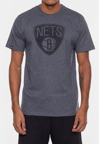 Camiseta NBA Velvet Logo Brooklyn Nets Grafite Mescla