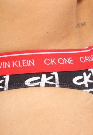Calcinha Calvin Klein Underwear Fio Dental One Painted Logo Preta