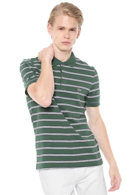Camisa Polo Lacoste Reta Listras Verde - Marca Lacoste