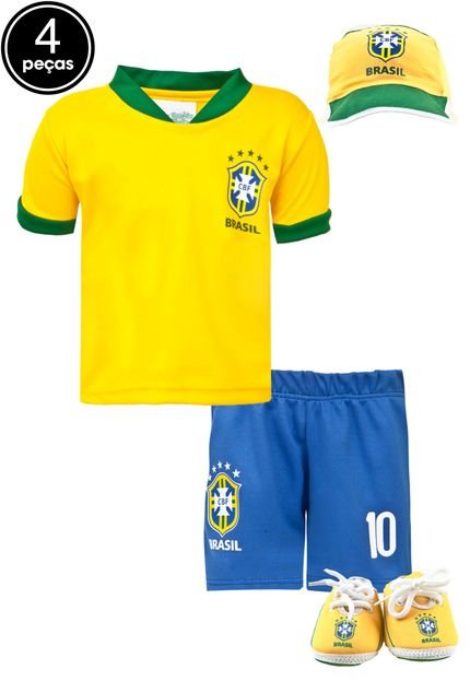Kit 4pçs Licenciados Futebol CBF Amarelo/Azul - Marca Licenciados Futebol