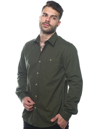 Camisa Disky Masculina Slim Fit Sarja Cristal Touch Verde Militar